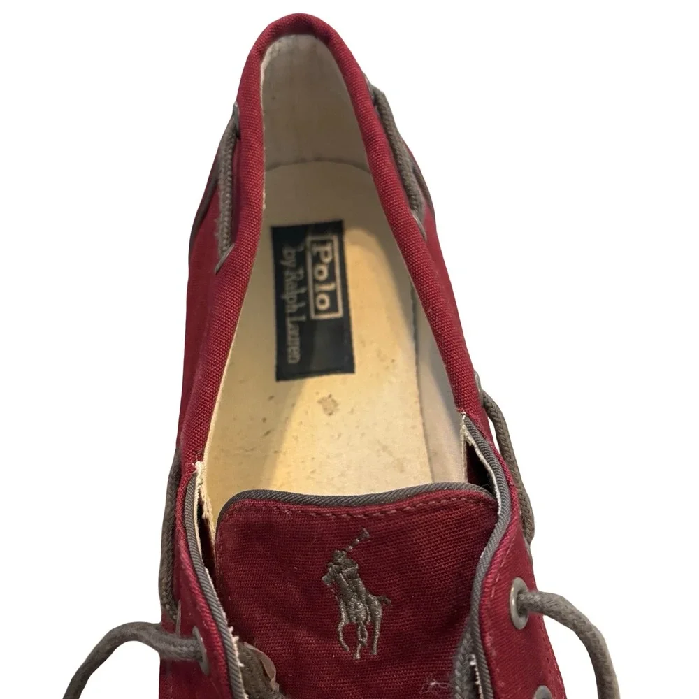 Polo Ralph Lauren‎ Mens Lander P Burgundy Canvas Boat Shoes Sneakers Size 11.5 D